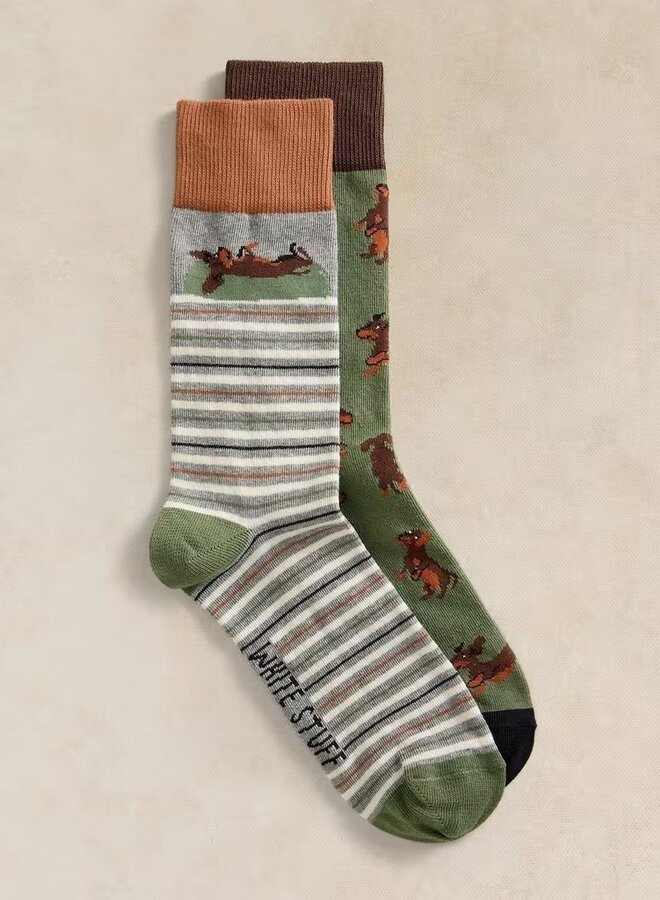 Assortiment de 2 paires de bas White Stuff Sausage Dog verts