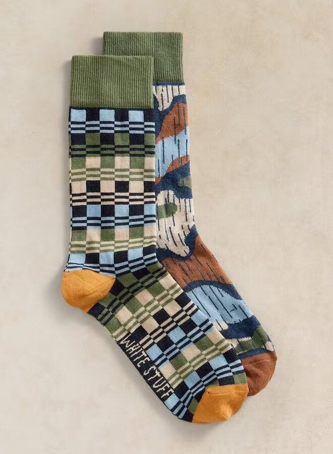 Assortiment de 2 paires de bas White Stuff Floral Check bleus, verts & oranges