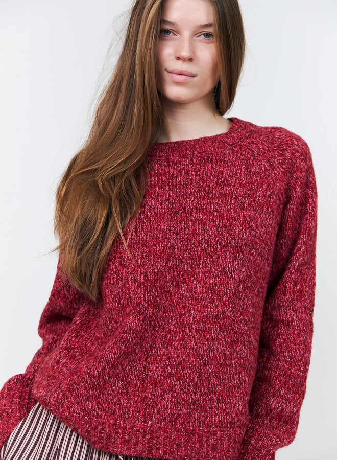 Tricot Lolly’s Laundry Mina à col rond rouge framboise chiné