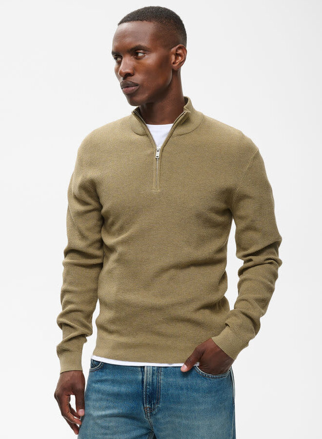 Tricot Matinique Lagoon à col montant à zip gaufré beige sauge argenté