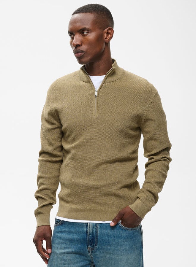 Tricot Matinique Lagoon à col montant à zip gaufré beige sauge argenté