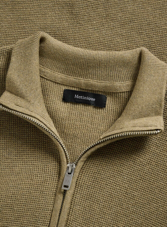 Tricot Matinique Lagoon à col montant à zip gaufré beige sauge argenté
