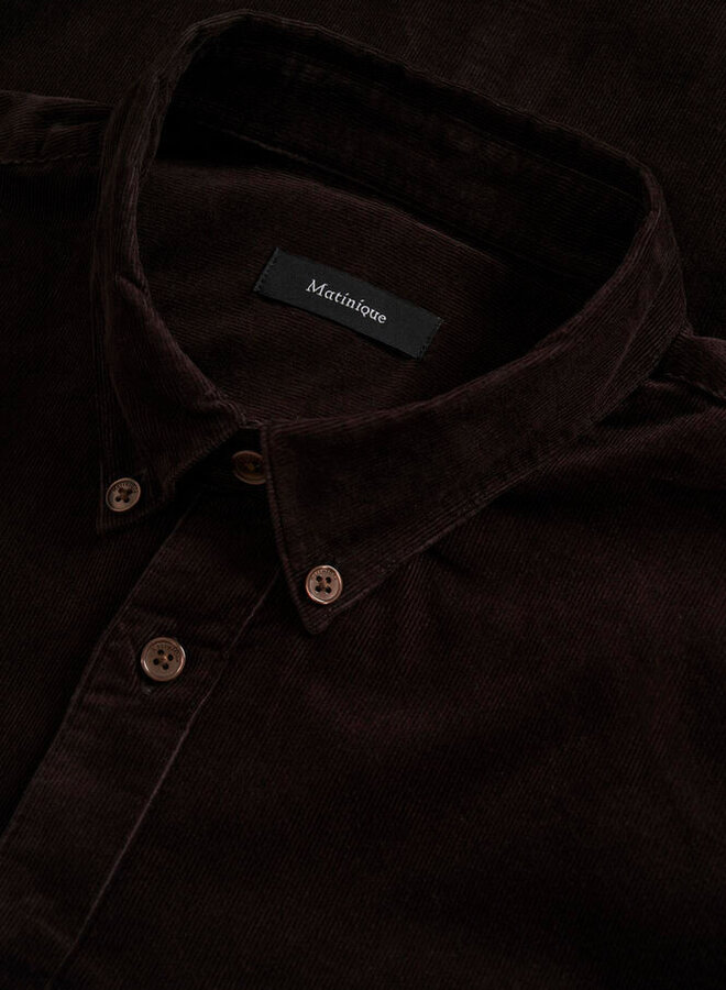 Chemise Matinique Trostol en velours à fines côtes brun chocolat