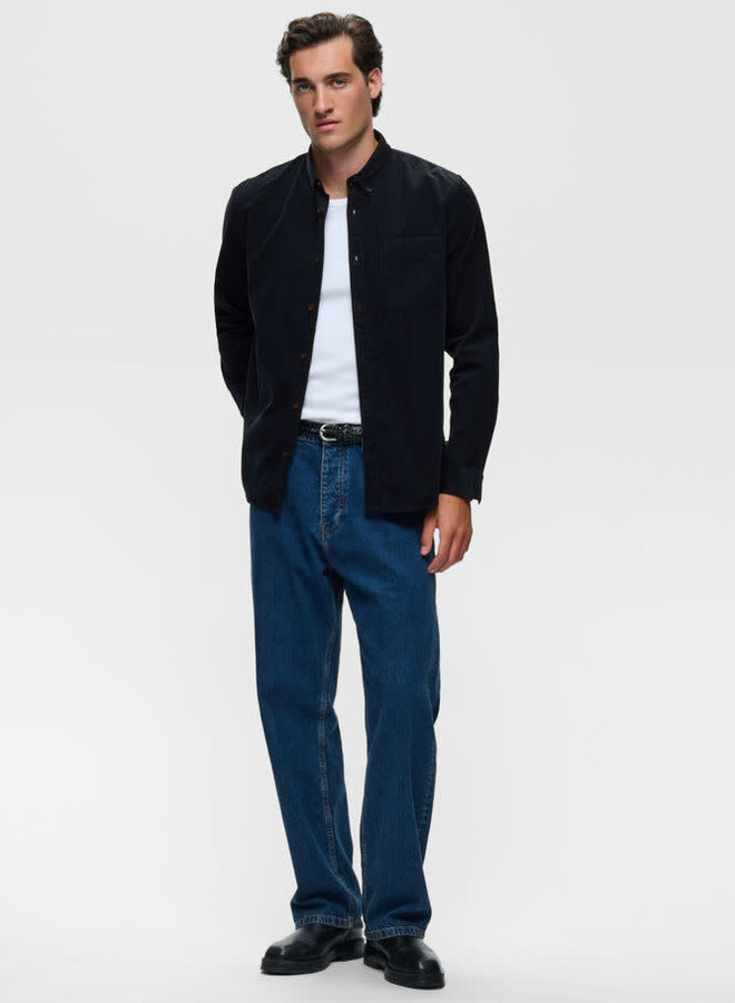 Chemise Matinique Trostol en velours à fines côtes bleu marine