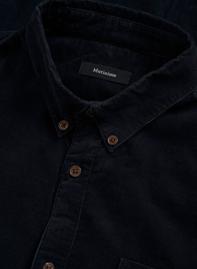 Chemise Matinique Trostol en velours à fines côtes bleu marine