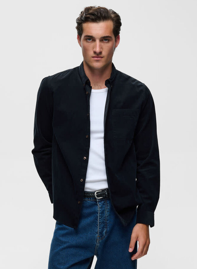 Chemise Matinique Trostol en velours à fines côtes bleu marine