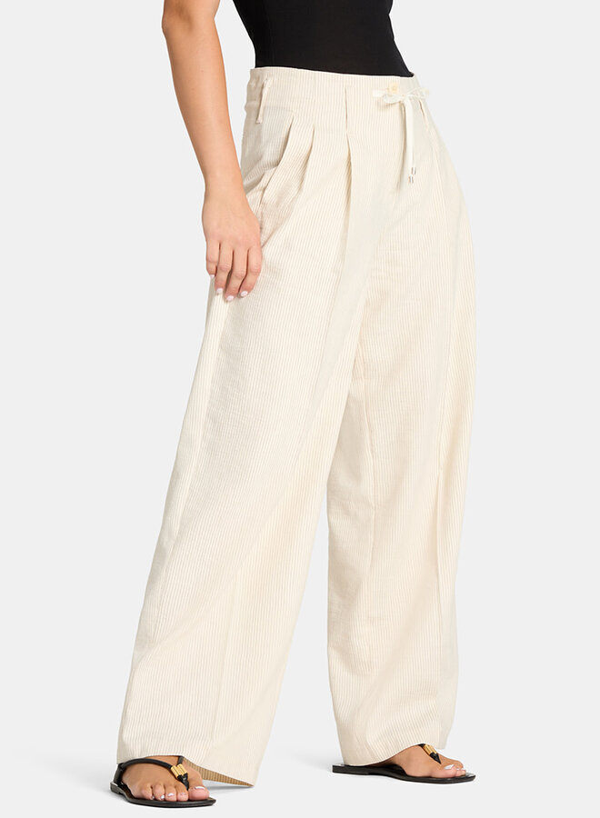 Pantalon Cambio Addison beige rayé ivoire