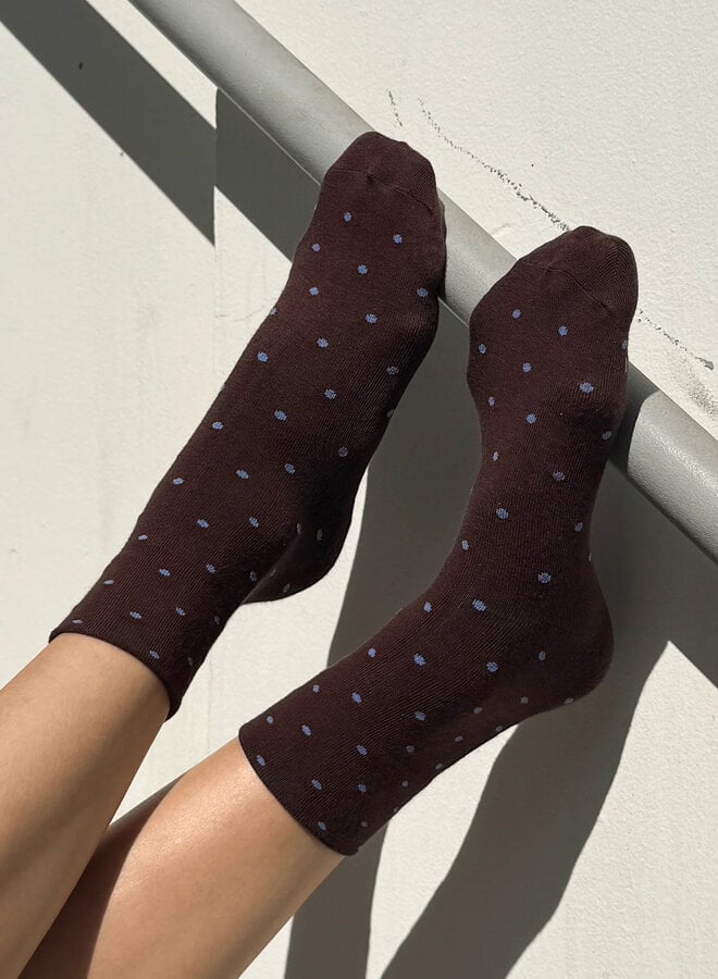 Bas Le Bon Shoppe Sneaker brun cacao à pois bleu pâle