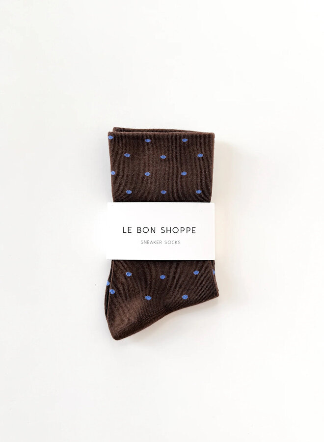 Bas Le Bon Shoppe Sneaker brun cacao à pois bleu pâle
