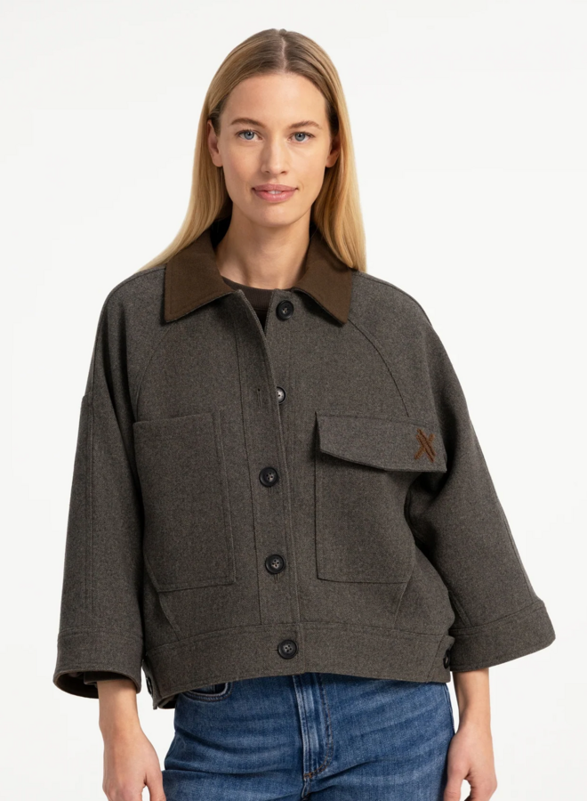 Jacket Yaya surdimensionné gris brun à col classique brun