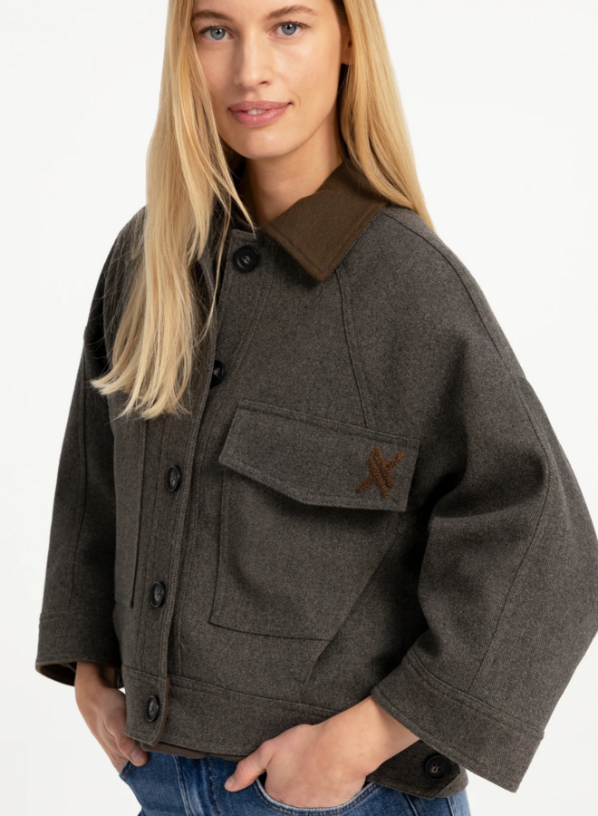 Jacket Yaya surdimensionné gris brun à col classique brun