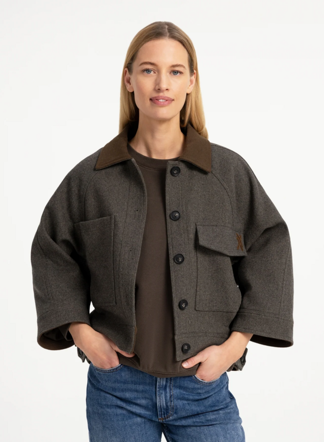 Jacket Yaya surdimensionné gris brun à col classique brun