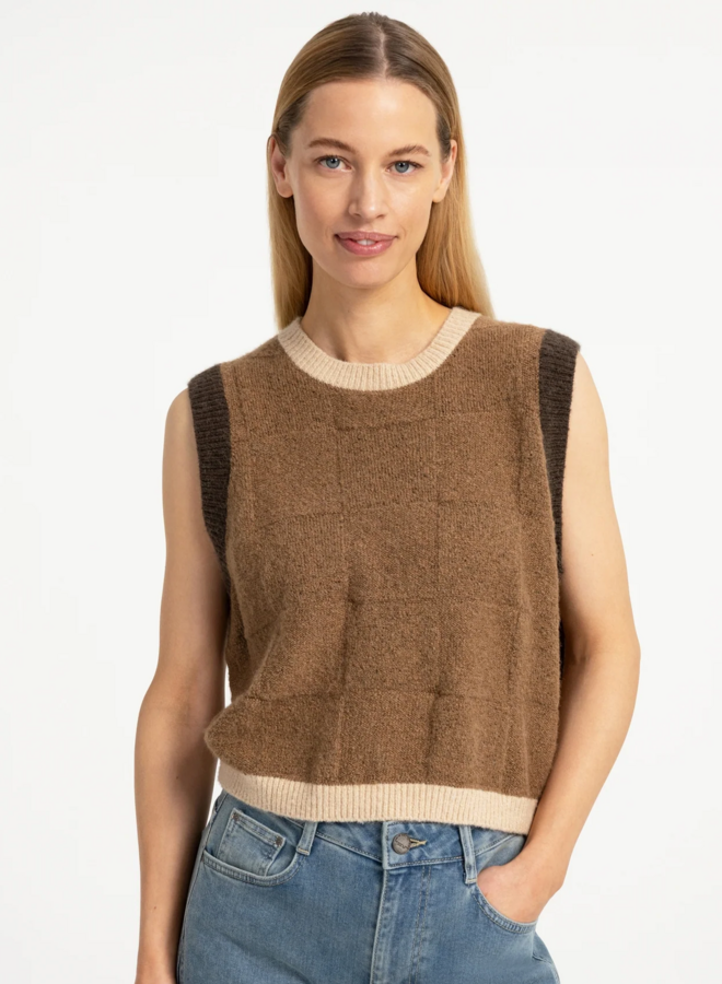 Débardeur Yaya sans manches colorblock brun, brun loutre & beige gruau