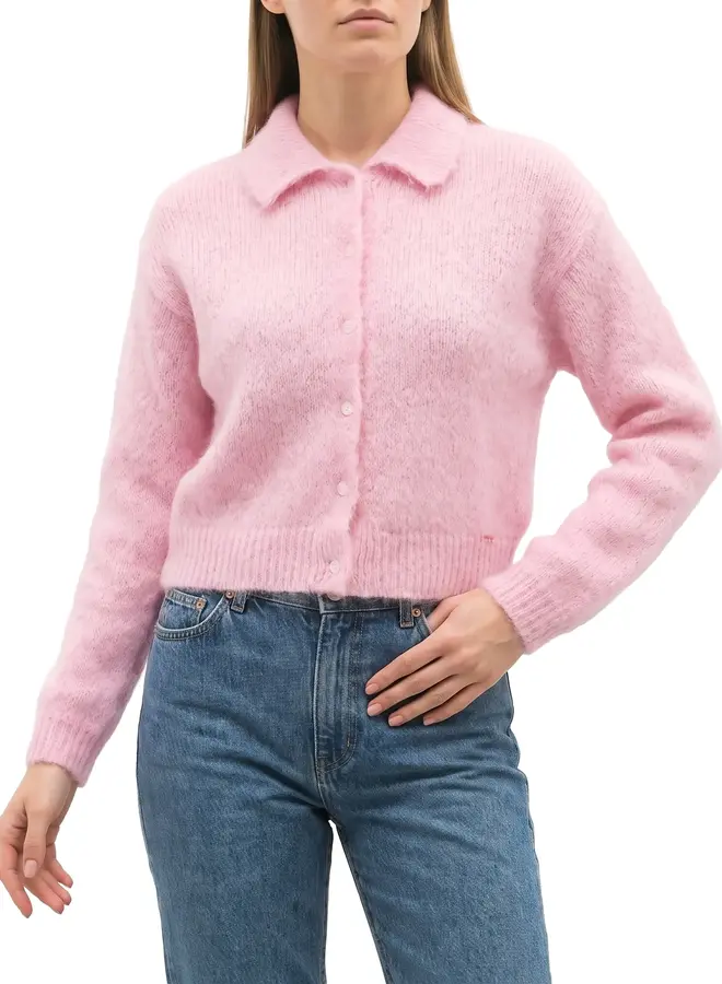 Cardigan Des Petits Hauts Alpolo moelleux à col classique rose dragée