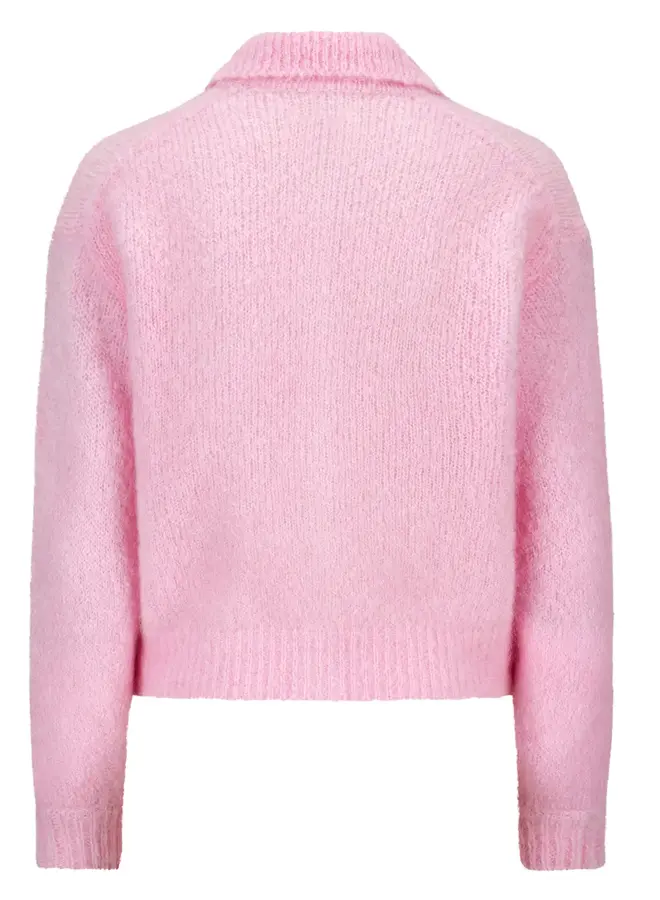 Cardigan Des Petits Hauts Alpolo moelleux à col classique rose dragée
