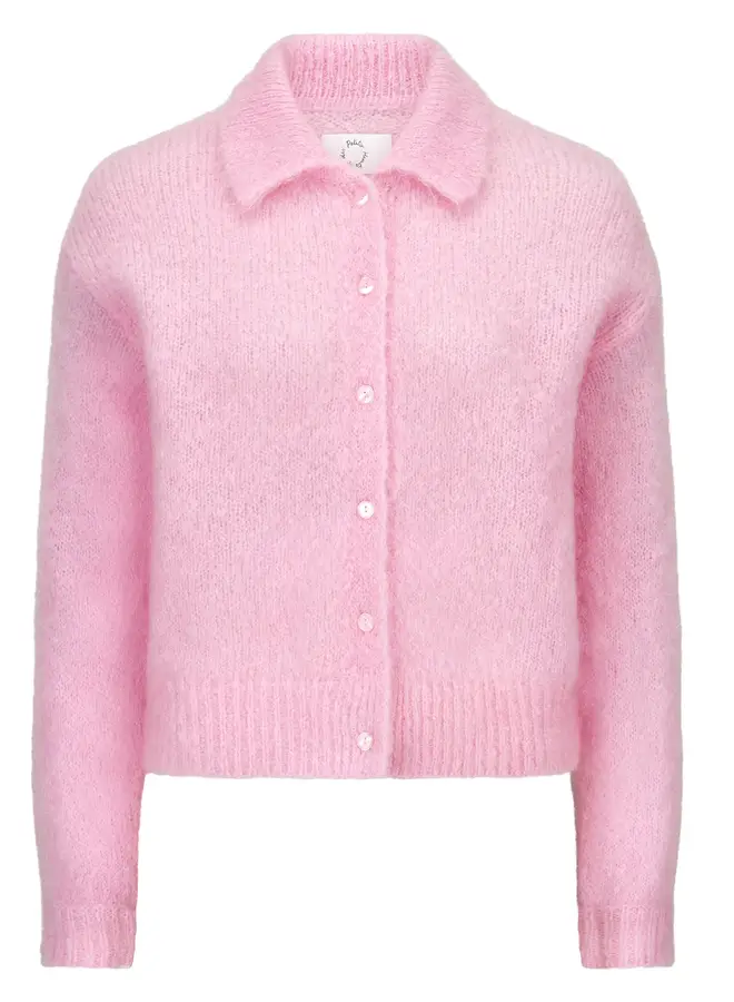 Cardigan Des Petits Hauts Alpolo moelleux à col classique rose dragée