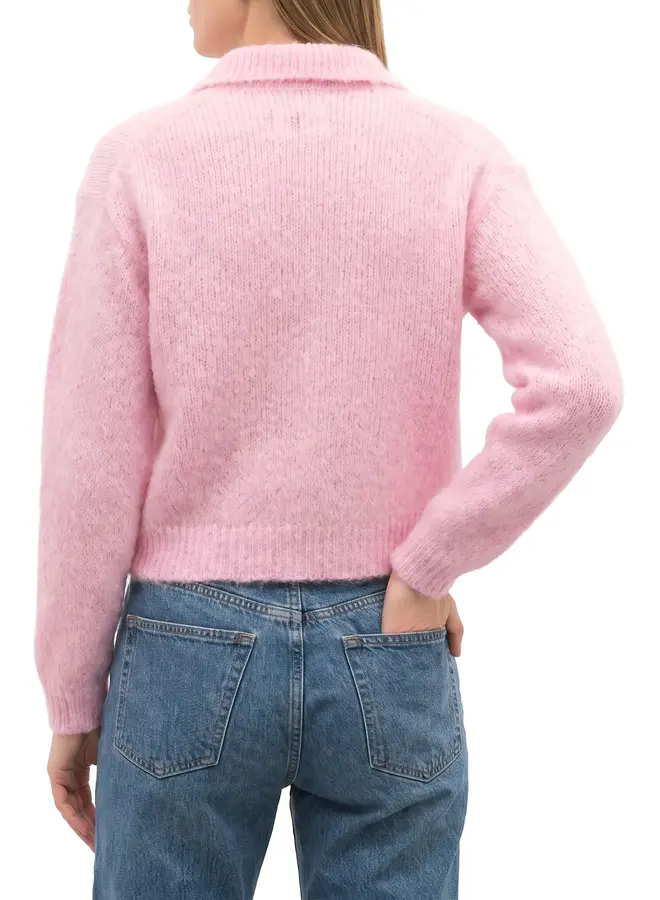 Cardigan Des Petits Hauts Alpolo moelleux à col classique rose dragée
