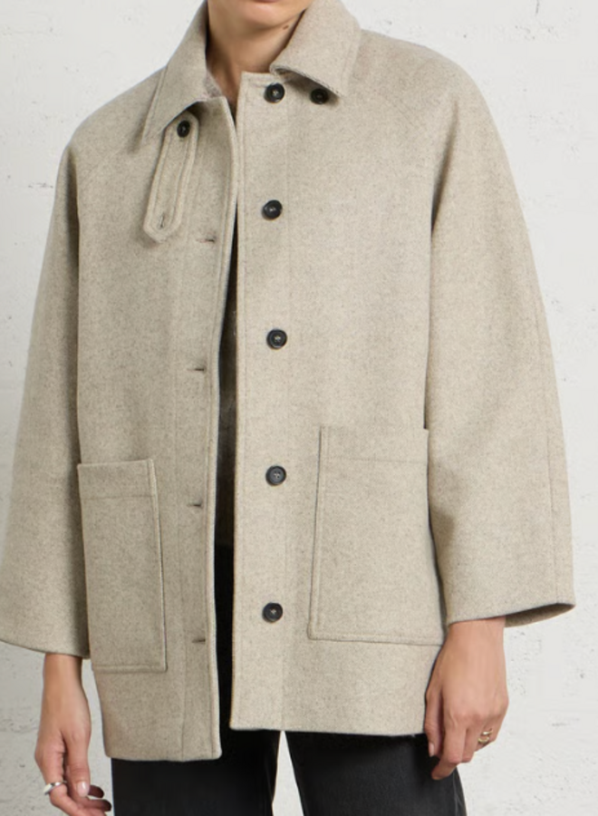 Manteau Des Petits Hauts Yiman écru à fines rayures twill grises