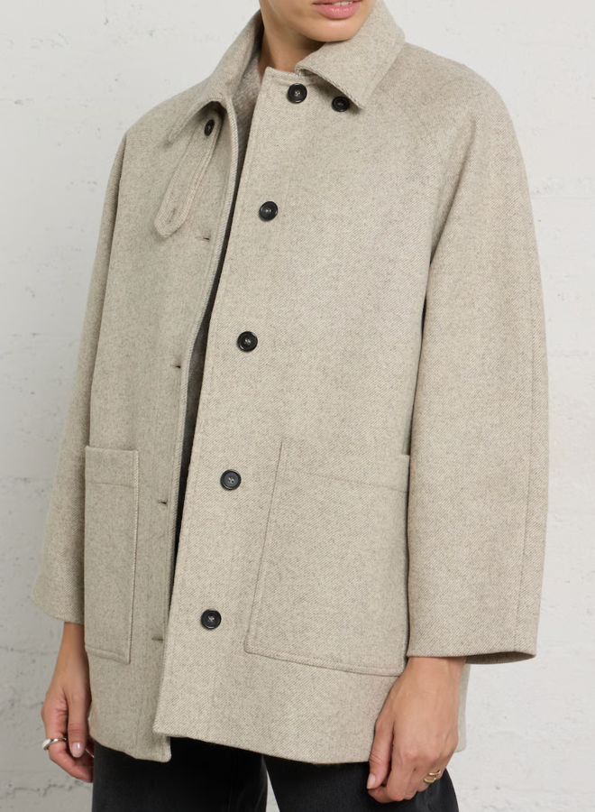 Manteau Des Petits Hauts Yiman écru à fines rayures twill grises