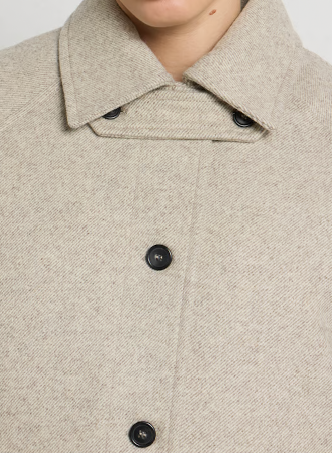 Manteau Des Petits Hauts Yiman écru à fines rayures twill grises