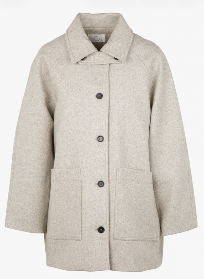 Manteau Des Petits Hauts Yiman écru à fines rayures twill grises