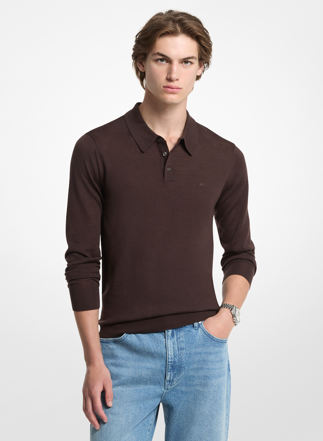 Polo Michael Kors à manches longues en mérinos brun chocolat