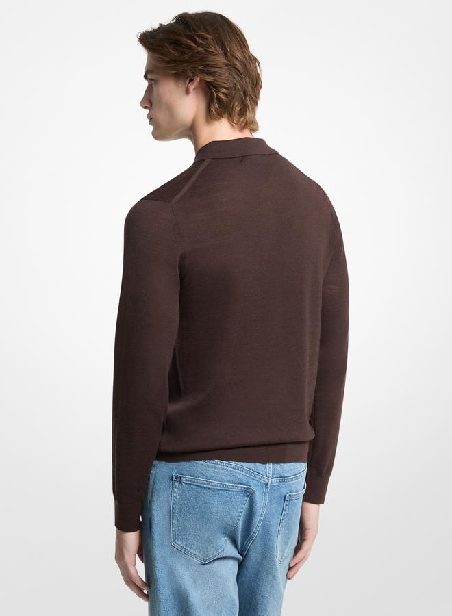 Polo Michael Kors à manches longues en mérinos brun chocolat
