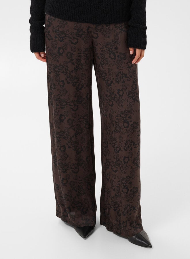 Pantalon Part Two Delal brun fleuri noir satiné