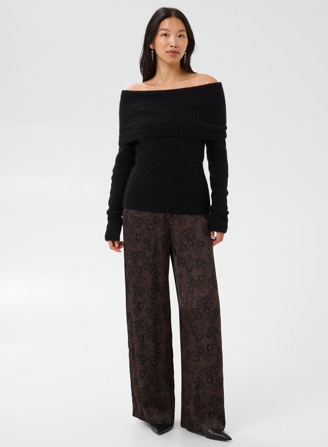 Pantalon Part Two Delal brun fleuri noir satiné