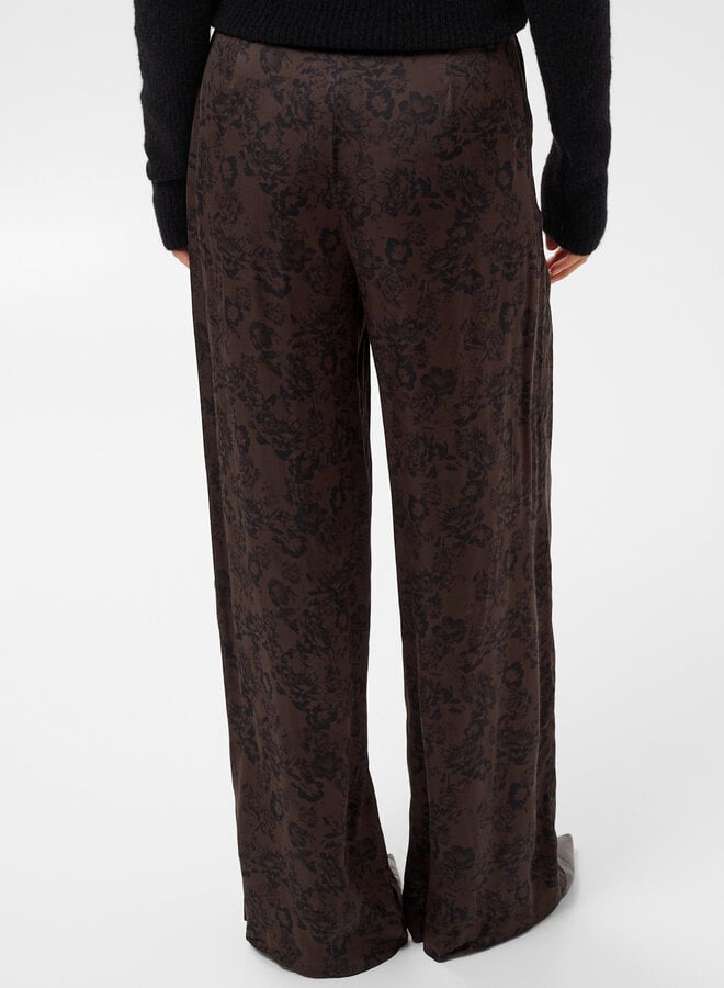 Pantalon Part Two Delal brun fleuri noir satiné