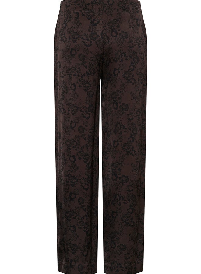 Pantalon Part Two Delal brun fleuri noir satiné