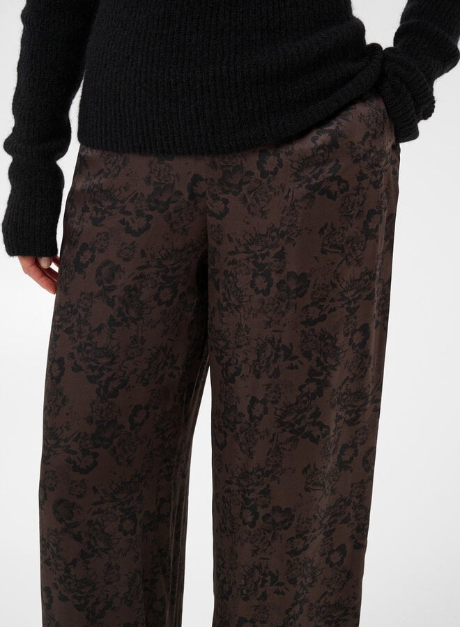 Pantalon Part Two Delal brun fleuri noir satiné