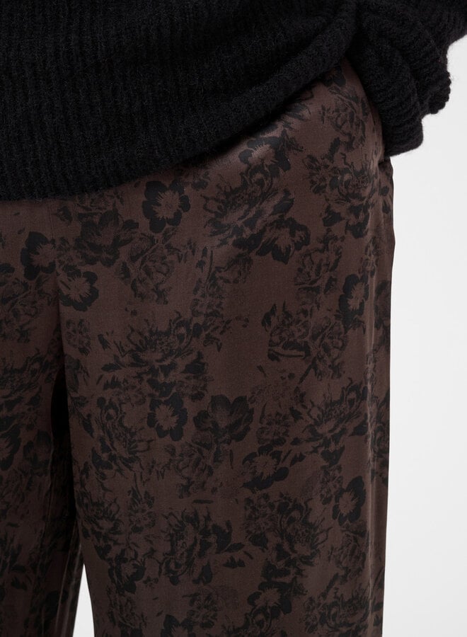 Pantalon Part Two Delal brun fleuri noir satiné
