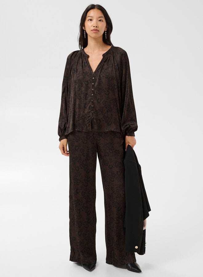 Pantalon Part Two Delal brun fleuri noir satiné