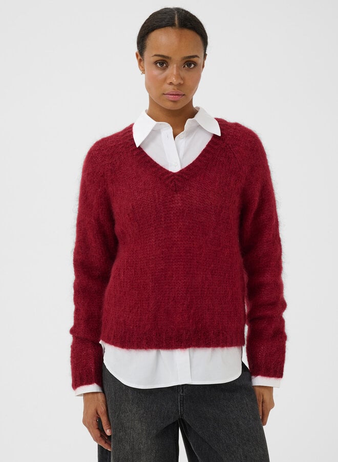 Tricot Part Two Dualina en mohair à col V rouge