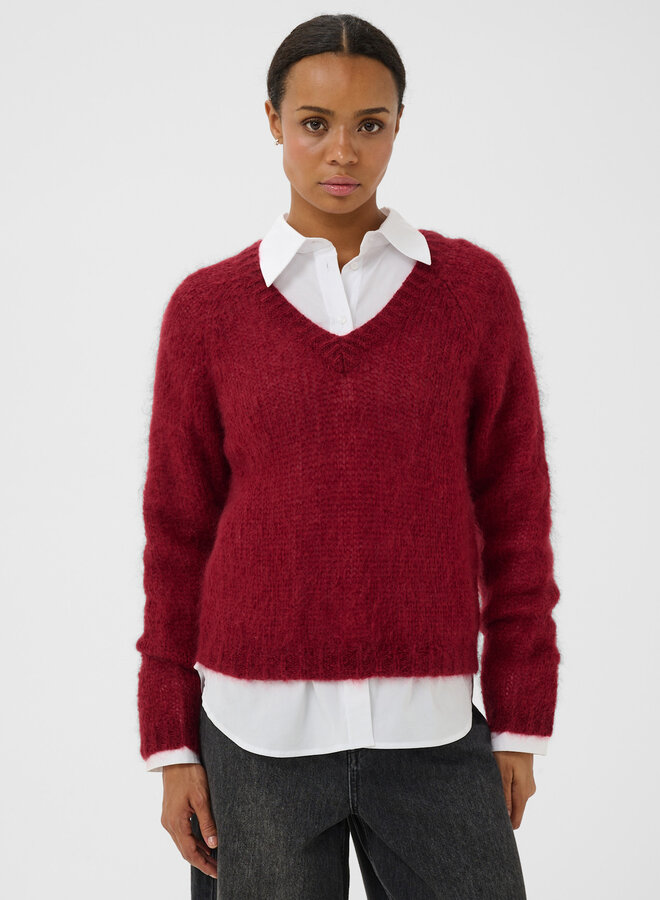 Tricot Part Two Dualina en mohair à col V rouge