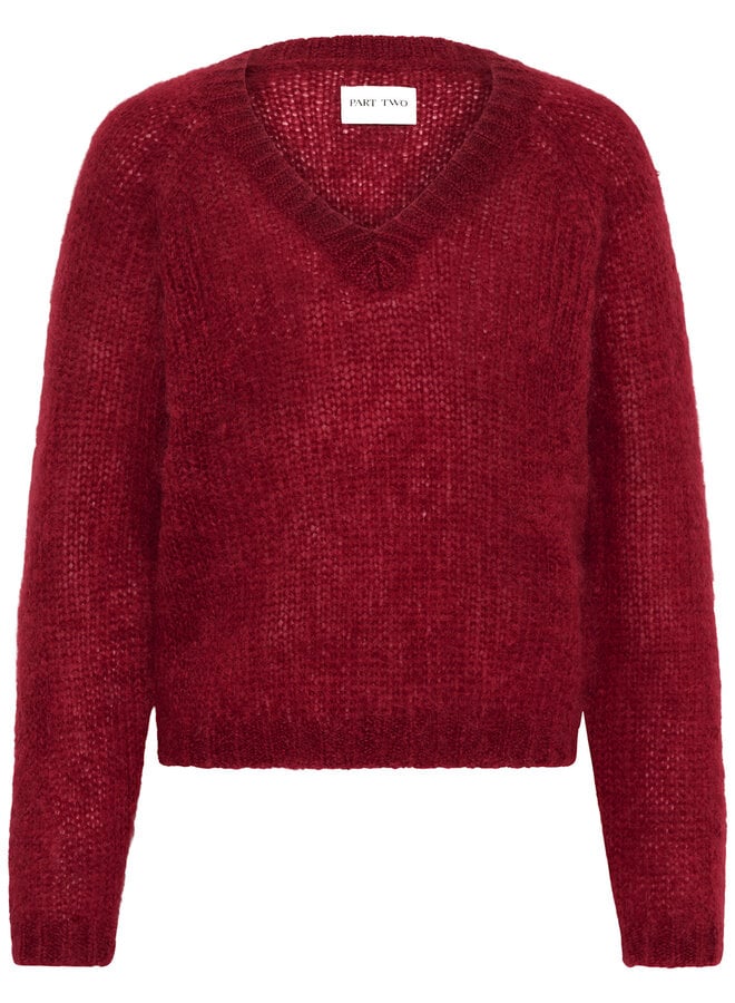 Tricot Part Two Dualina en mohair à col V rouge