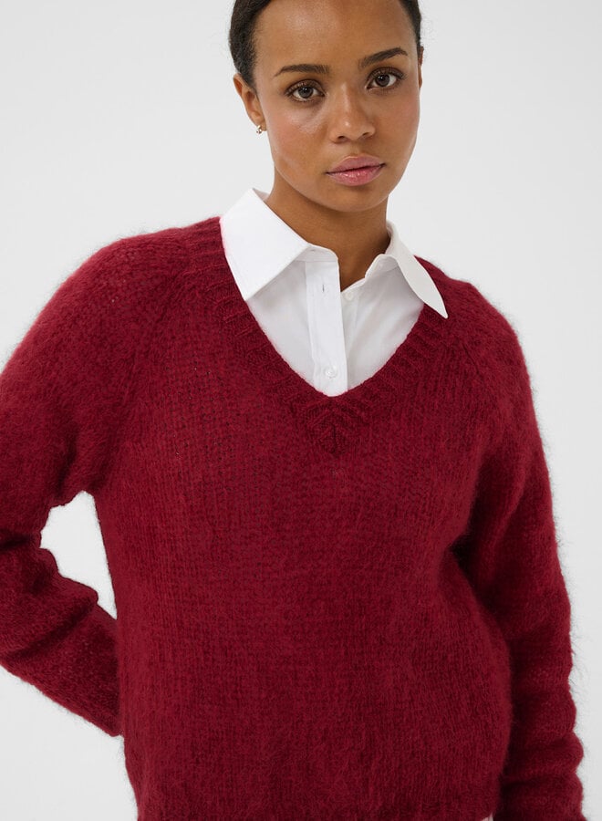 Tricot Part Two Dualina en mohair à col V rouge
