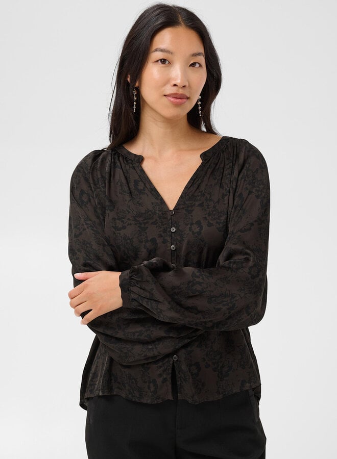 Blouse Part Two Doaa brune fleurie noire satinée