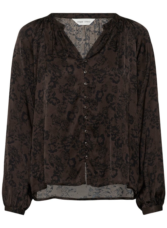 Blouse Part Two Doaa brune fleurie noire satinée