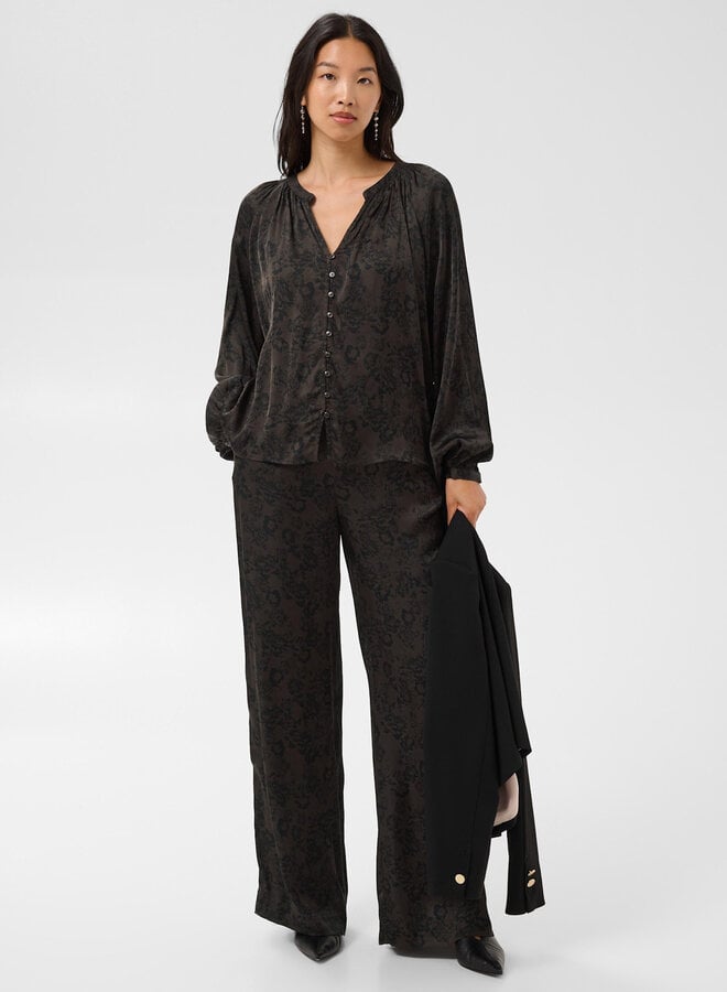 Blouse Part Two Doaa brune fleurie noire satinée