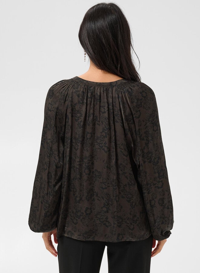 Blouse Part Two Doaa brune fleurie noire satinée