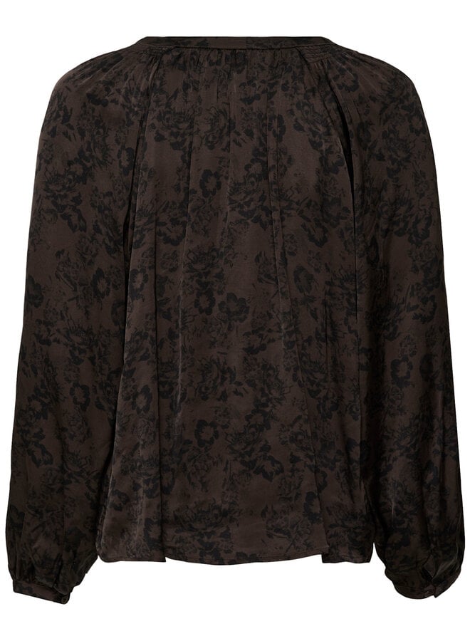 Blouse Part Two Doaa brune fleurie noire satinée