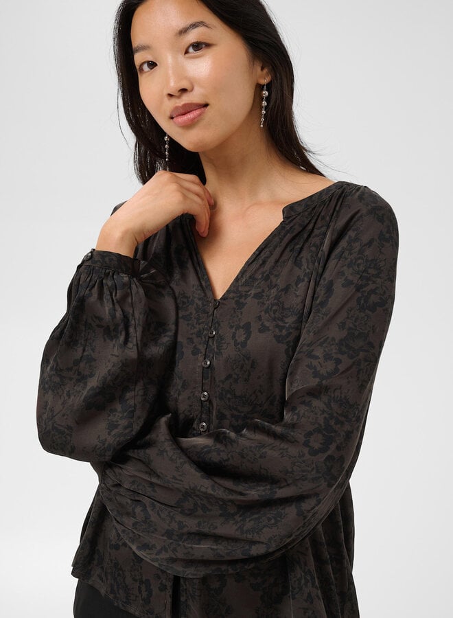 Blouse Part Two Doaa brune fleurie noire satinée