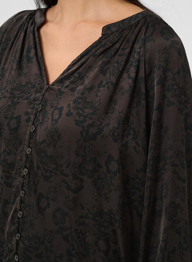 Blouse Part Two Doaa brune fleurie noire satinée