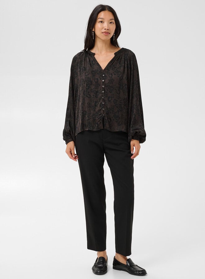Blouse Part Two Doaa brune fleurie noire satinée