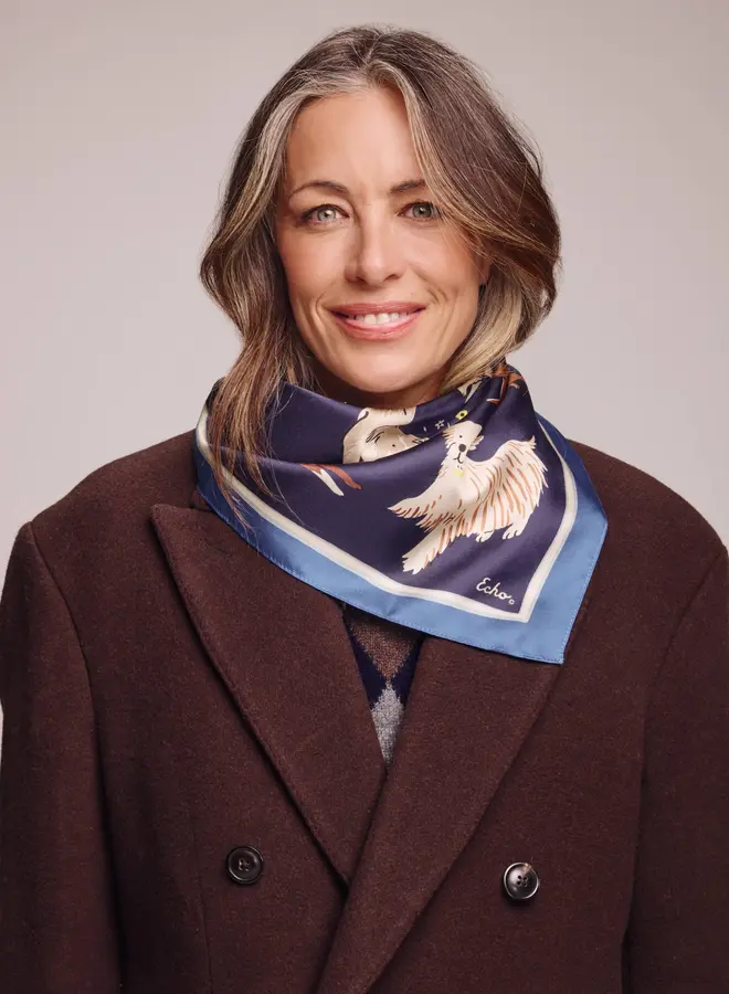 Foulard Echo petit carré « Chiens » bleu multi