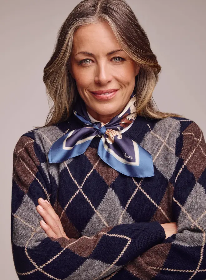 Foulard Echo petit carré « Chiens » bleu multi