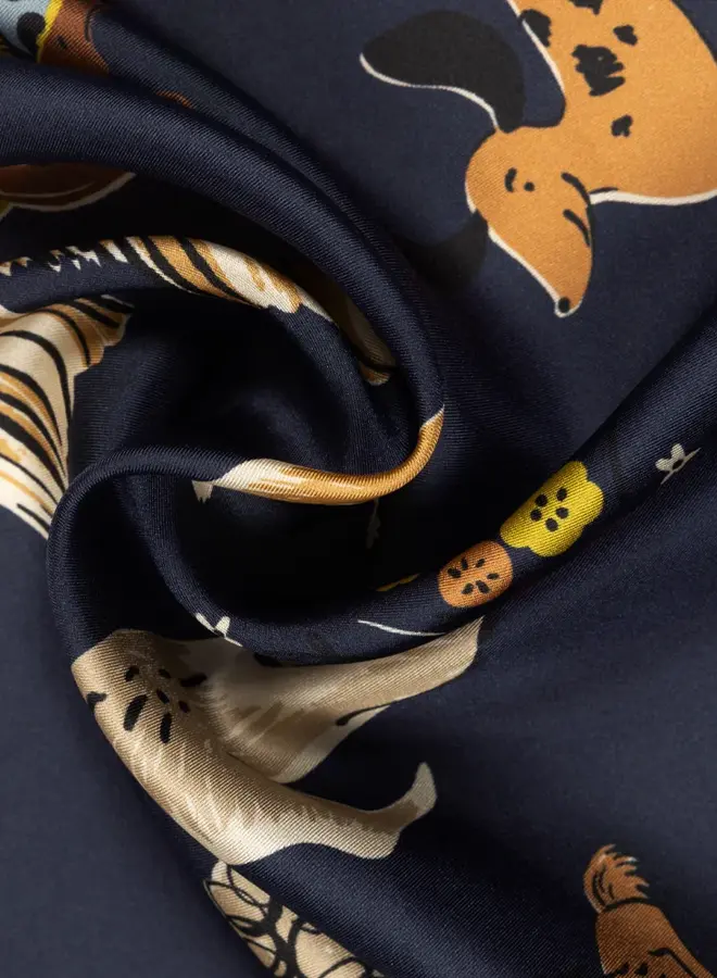 Foulard Echo petit carré « Chiens » bleu multi
