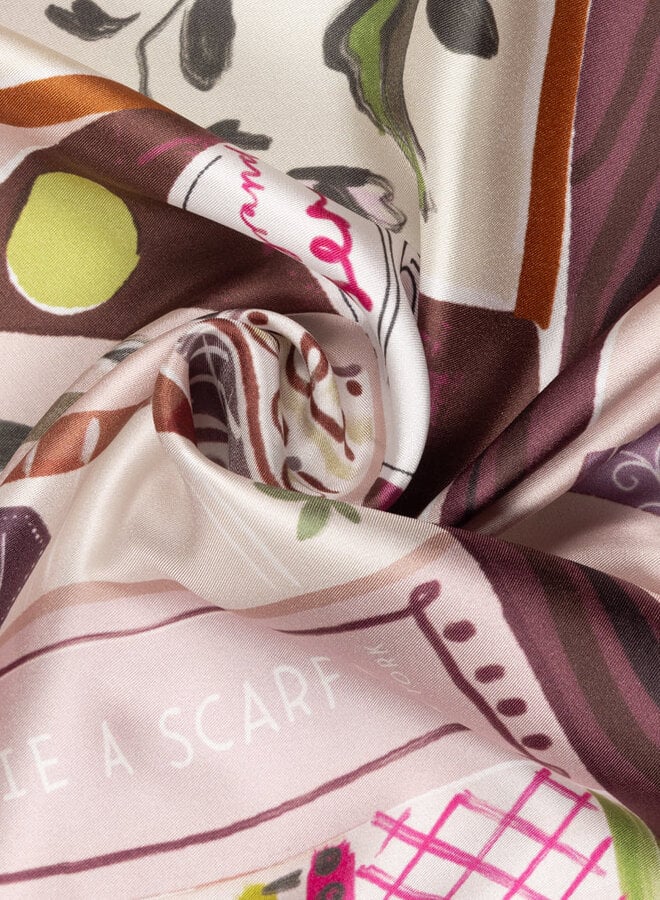 Foulard Echo grand carré bibliothèque rose multi